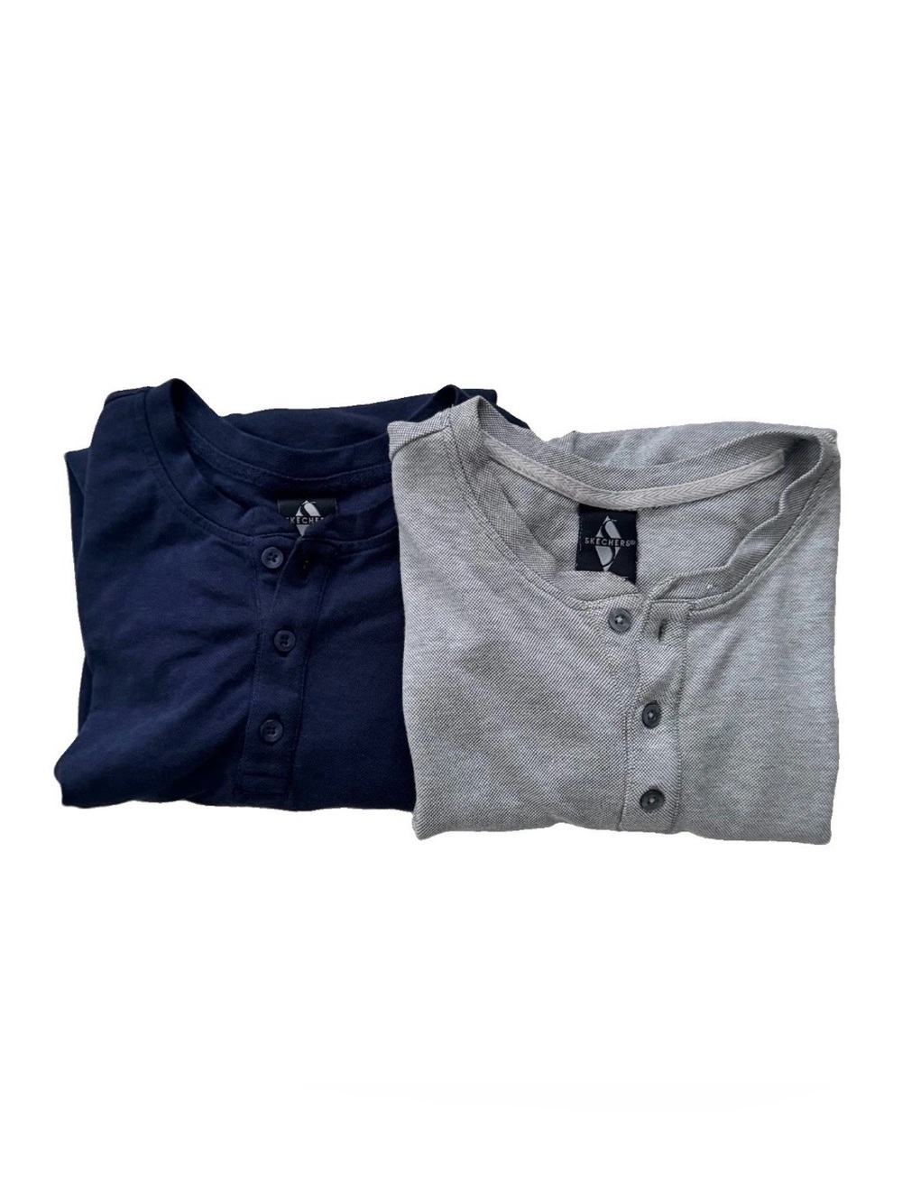 Lot of 2 Skechers Mens Henley Shirts M Short Sleeve Pique Navy Gray Cotton Blend